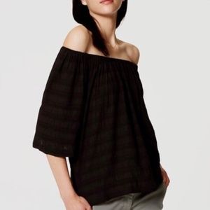 Loft Off the Shoulder Petite Black Blouse